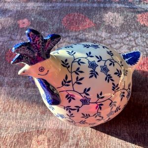 Ceramic Cobalt Blue and White Chicken Decor